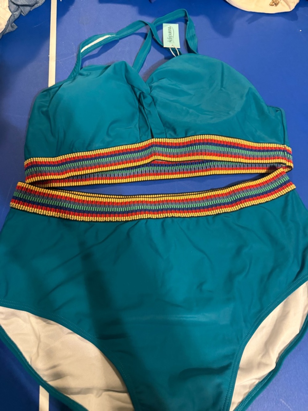Colorful Striped Swimwear 2 piece - Multicolor XXL